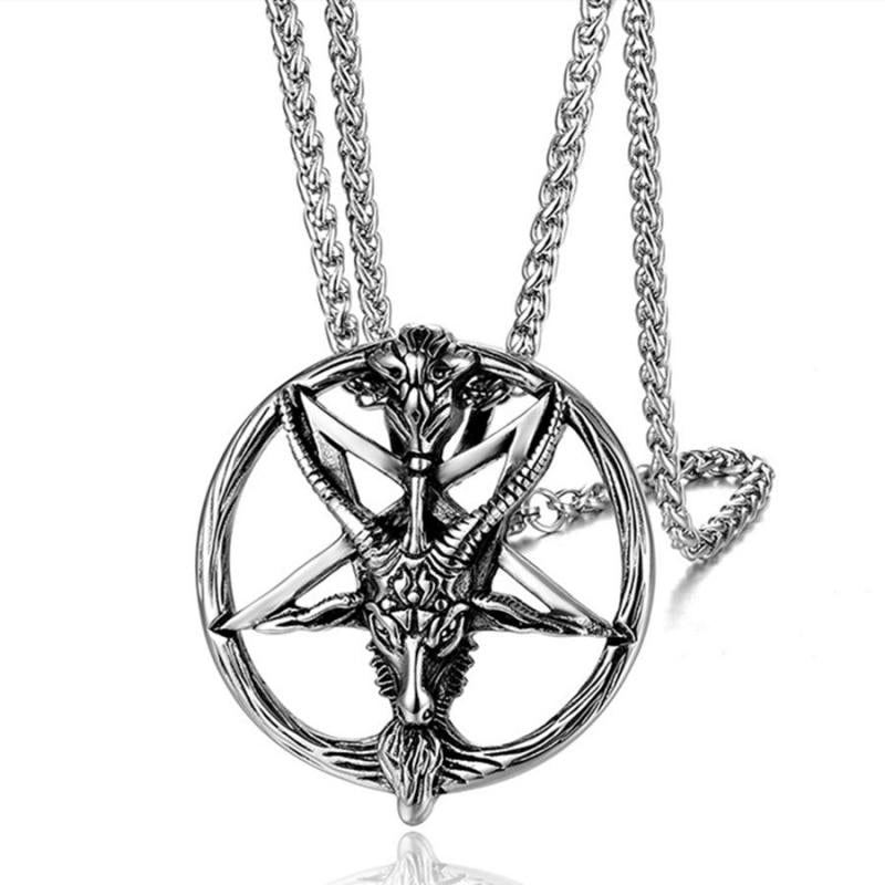 Gothic Pentagram Antelope Head Pendant Necklace for Men Punk Rock Biker Jewelry Gift