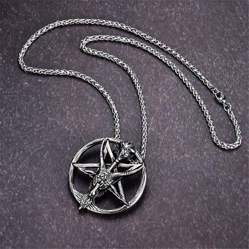 Gothic Pentagram Antelope Head Pendant Necklace for Men Punk Rock Biker Jewelry Gift