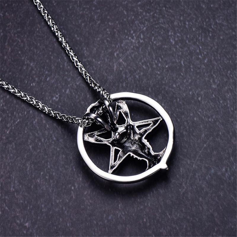Gothic Pentagram Antelope Head Pendant Necklace for Men Punk Rock Biker Jewelry Gift