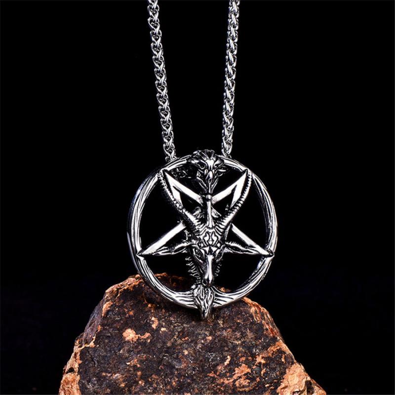 Gothic Pentagram Antelope Head Pendant Necklace for Men Punk Rock Biker Jewelry Gift