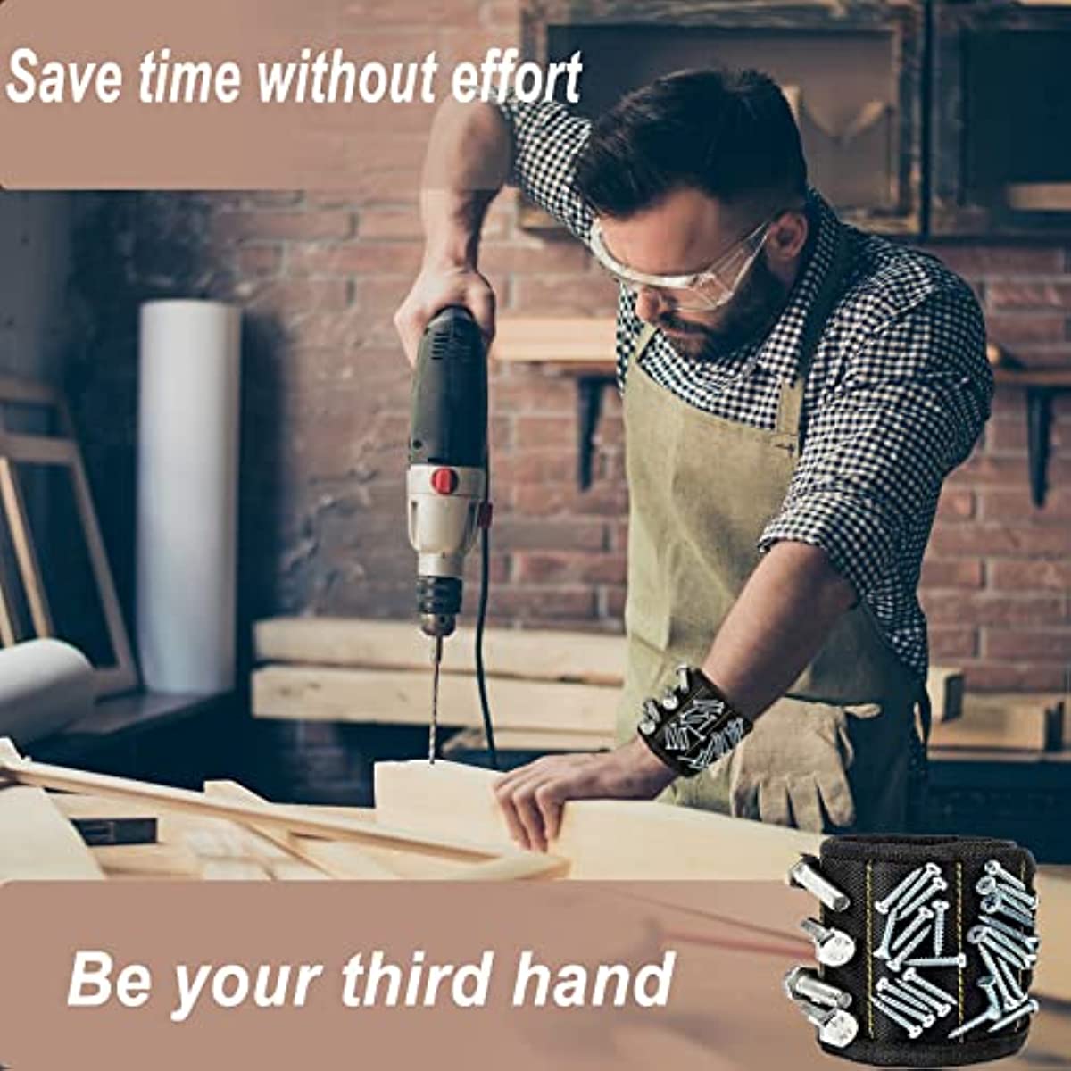 NEWSHARK Magnetic Wristband Tool Holder - Black Fabric with Strong Neodymium Magnets, Ideal for Screws, Nails, Drilling Bits | Perfect for DIY Handymen, Dads & Women, DIY Tool Holder|Magnetic Fastening|Durable Fabric, Tool Ho