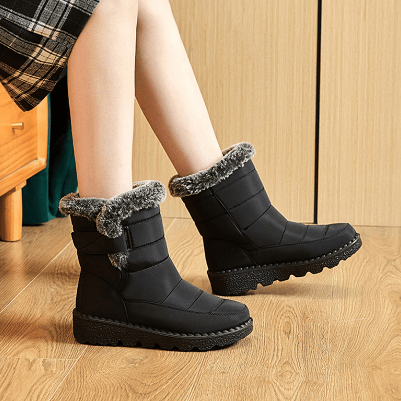 Faux Fur Waterproof Anti-slip Winter Boots, Warm Plush Inner Thick Sole Ankle Boots, Women's Snow Boots