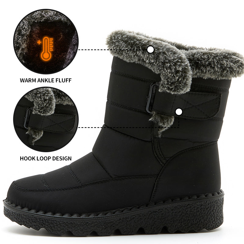 Faux Fur Waterproof Anti-slip Winter Boots, Warm Plush Inner Thick Sole Ankle Boots, Women's Snow Boots