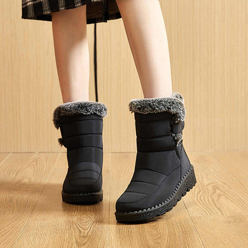 Faux Fur Waterproof Anti-slip Winter Boots, Warm Plush Inner Thick Sole Ankle Boots, Women's Snow Boots