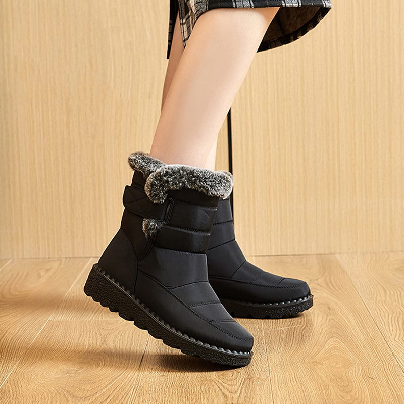 Faux Fur Waterproof Anti-slip Winter Boots, Warm Plush Inner Thick Sole Ankle Boots, Women's Snow Boots