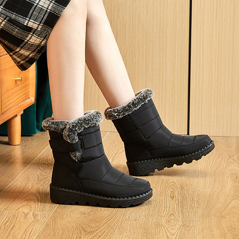 Faux Fur Waterproof Anti-slip Winter Boots, Warm Plush Inner Thick Sole Ankle Boots, Women's Snow Boots