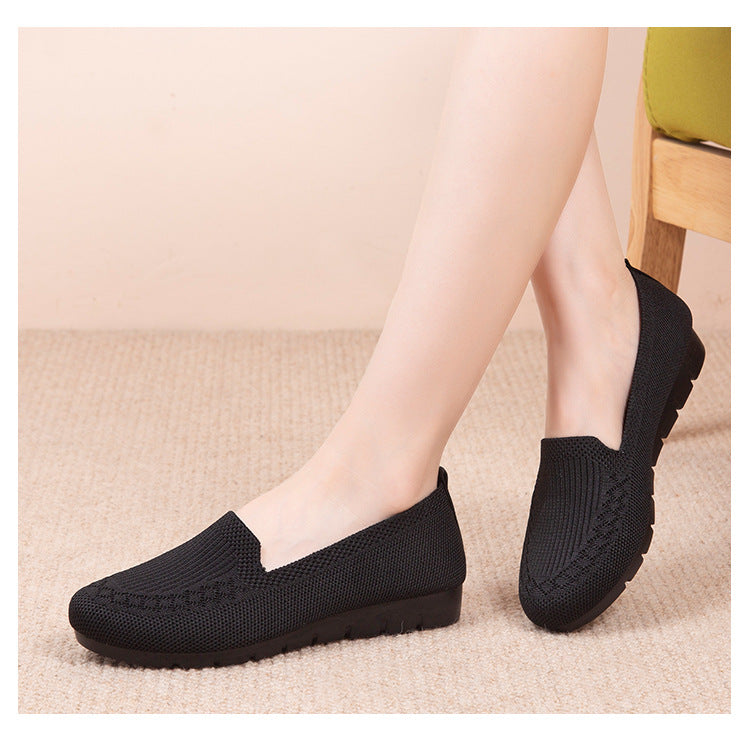 Women's Knitted Solid Color Loafers, Lightweight Non-slip Flat Slip On Shoes, Casual Walking Shoes