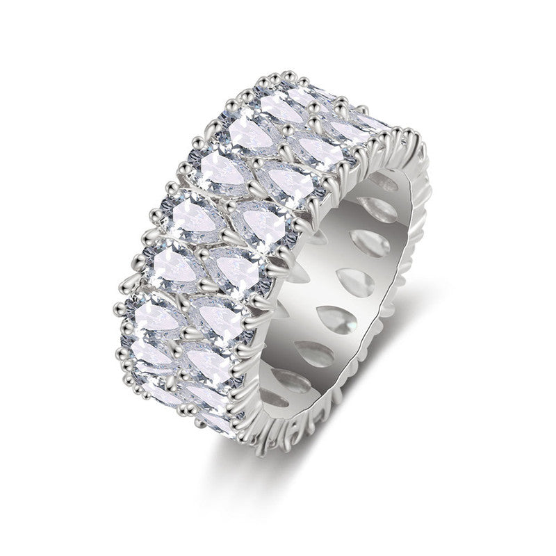 Double Rows zirconia Band Ring 18K Gold Plated Copper Hand Jewelry Solitaire Engagement Anniversary Ring For Women