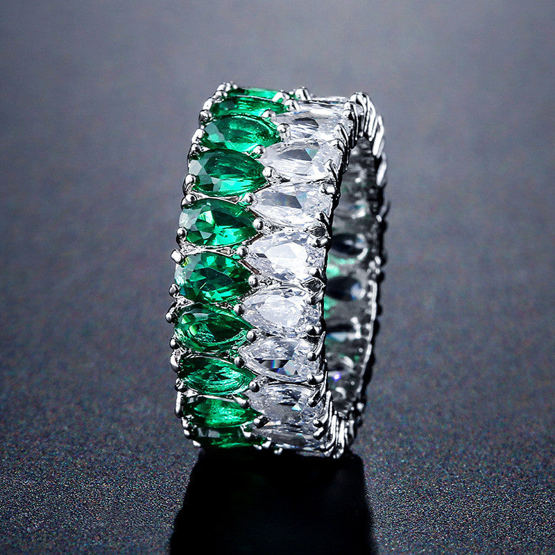 Double Rows zirconia Band Ring 18K Gold Plated Copper Hand Jewelry Solitaire Engagement Anniversary Ring For Women