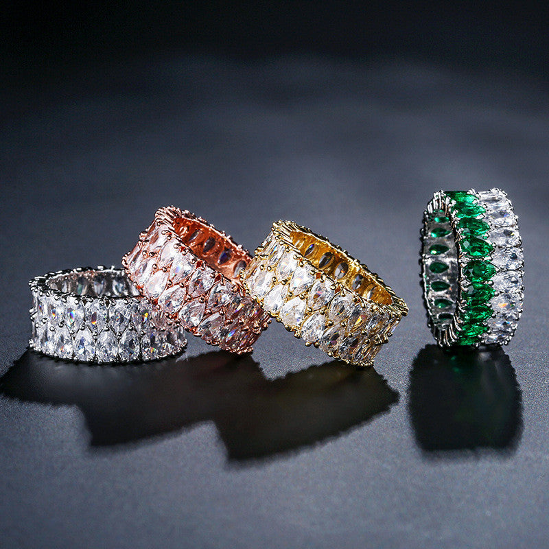 Double Rows zirconia Band Ring 18K Gold Plated Copper Hand Jewelry Solitaire Engagement Anniversary Ring For Women