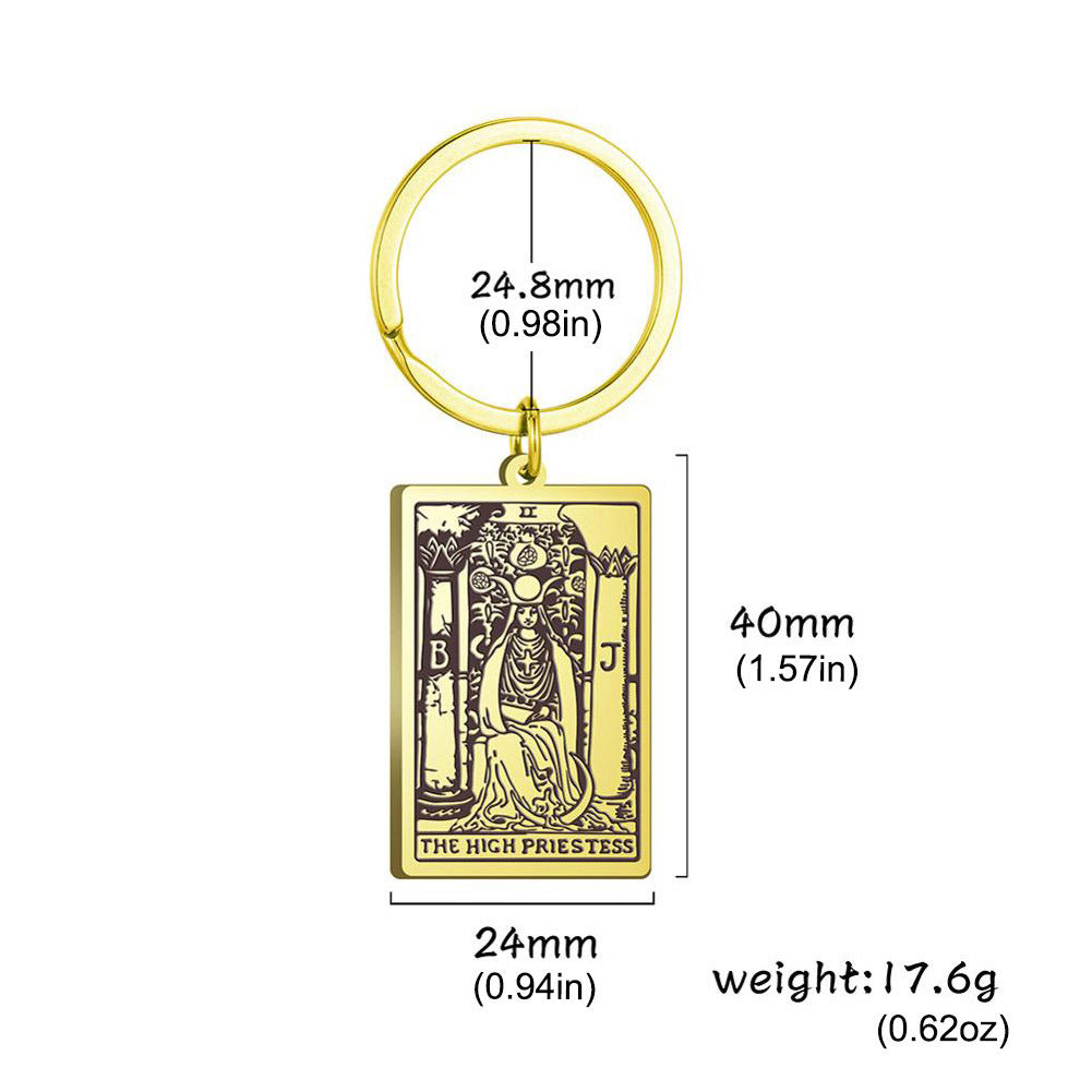 Vintage Stainless Steel Major Arcana Tarot Pendant Keychain - Powerful Divination Tool and Fashion Accessory