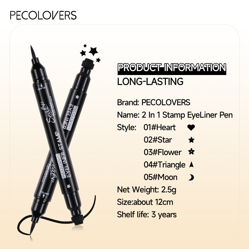PECOLOVERS Double Head Waterproof Liquid Eyeliner Moon Star Heart Shapes Tattoo Stamp Quick Dry Eye Liner Pencil Makeup Tool, Quickdry Liner, Creative Eyeliner Design, Smooth Application, Highprecision Tip, Makeup Stamp, Dual