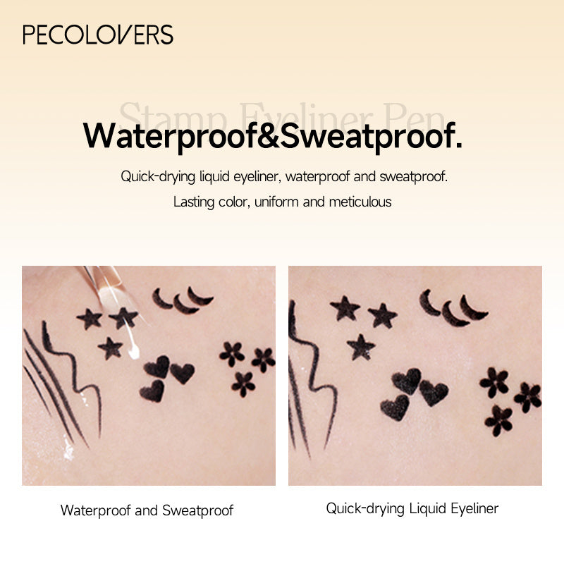 PECOLOVERS Double Head Waterproof Liquid Eyeliner Moon Star Heart Shapes Tattoo Stamp Quick Dry Eye Liner Pencil Makeup Tool, Quickdry Liner, Creative Eyeliner Design, Smooth Application, Highprecision Tip, Makeup Stamp, Dual