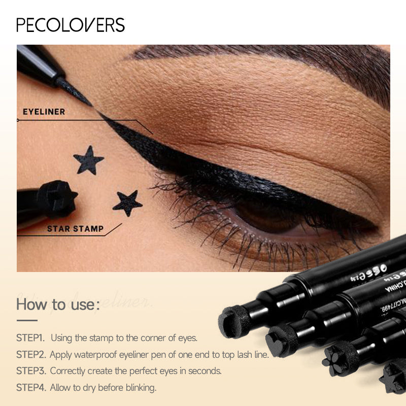 PECOLOVERS Double Head Waterproof Liquid Eyeliner Moon Star Heart Shapes Tattoo Stamp Quick Dry Eye Liner Pencil Makeup Tool, Quickdry Liner, Creative Eyeliner Design, Smooth Application, Highprecision Tip, Makeup Stamp, Dual
