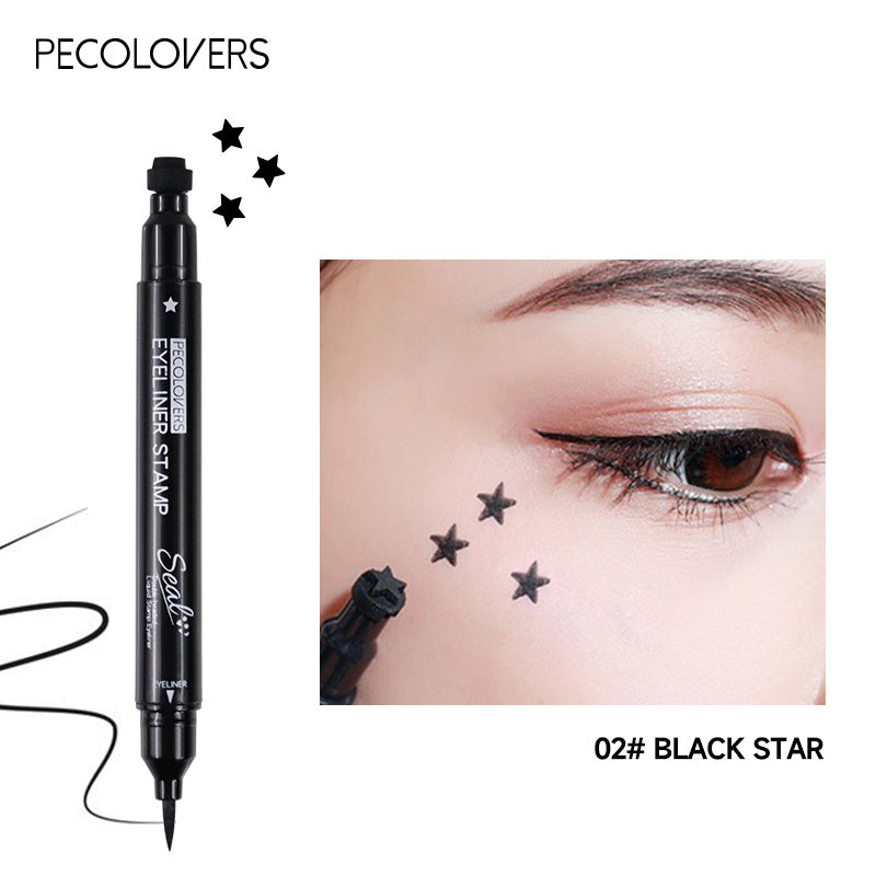 PECOLOVERS Double Head Waterproof Liquid Eyeliner Moon Star Heart Shapes Tattoo Stamp Quick Dry Eye Liner Pencil Makeup Tool, Quickdry Liner, Creative Eyeliner Design, Smooth Application, Highprecision Tip, Makeup Stamp, Dual