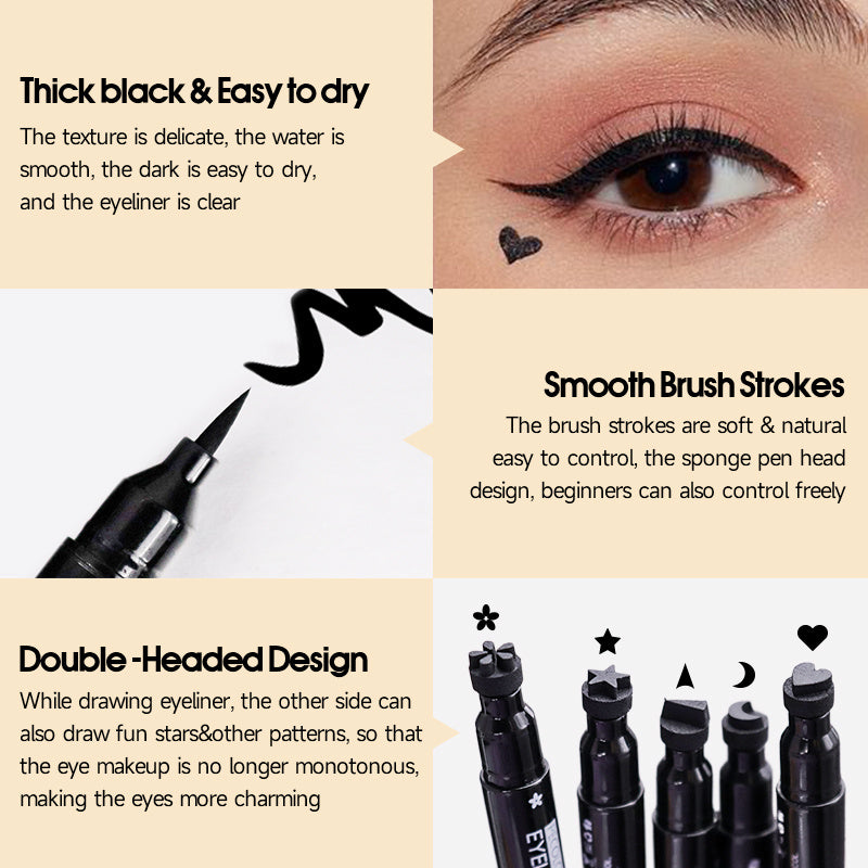 PECOLOVERS Double Head Waterproof Liquid Eyeliner Moon Star Heart Shapes Tattoo Stamp Quick Dry Eye Liner Pencil Makeup Tool, Quickdry Liner, Creative Eyeliner Design, Smooth Application, Highprecision Tip, Makeup Stamp, Dual
