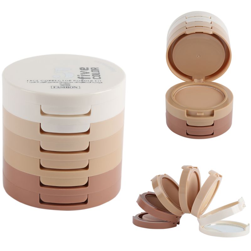 Concealer And Contour Powder with Five Colors in Five Layers, Brightens Skin Tone, Controls Oil, And Sets Makeup.