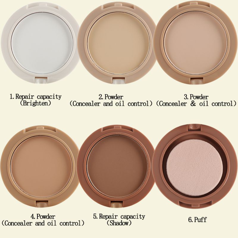 Concealer And Contour Powder with Five Colors in Five Layers, Brightens Skin Tone, Controls Oil, And Sets Makeup.