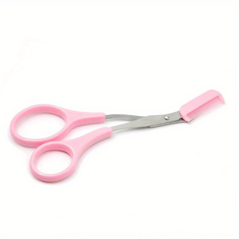 [Elegant Style] Stainless Steel Eyebrow Trimming Scissors with Pink Comb - Safe, Mini Makeup Grooming Tool for Perfectly Shaped Eyebrows, No Power Needed