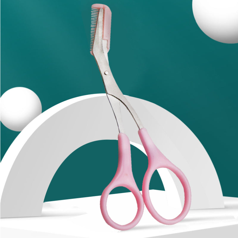 [Elegant Style] Stainless Steel Eyebrow Trimming Scissors with Pink Comb - Safe, Mini Makeup Grooming Tool for Perfectly Shaped Eyebrows, No Power Needed