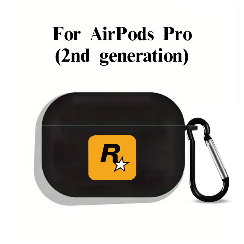 Black Letter R Graphic Headphone Case For AirPods1/2, AirPods3, Airpods Pro, AirPods Pro (2nd Generation), Gift For Birthday, Girlfriend, Boyfriend, Friend Or Yourself, Pattern Black Anti-fall