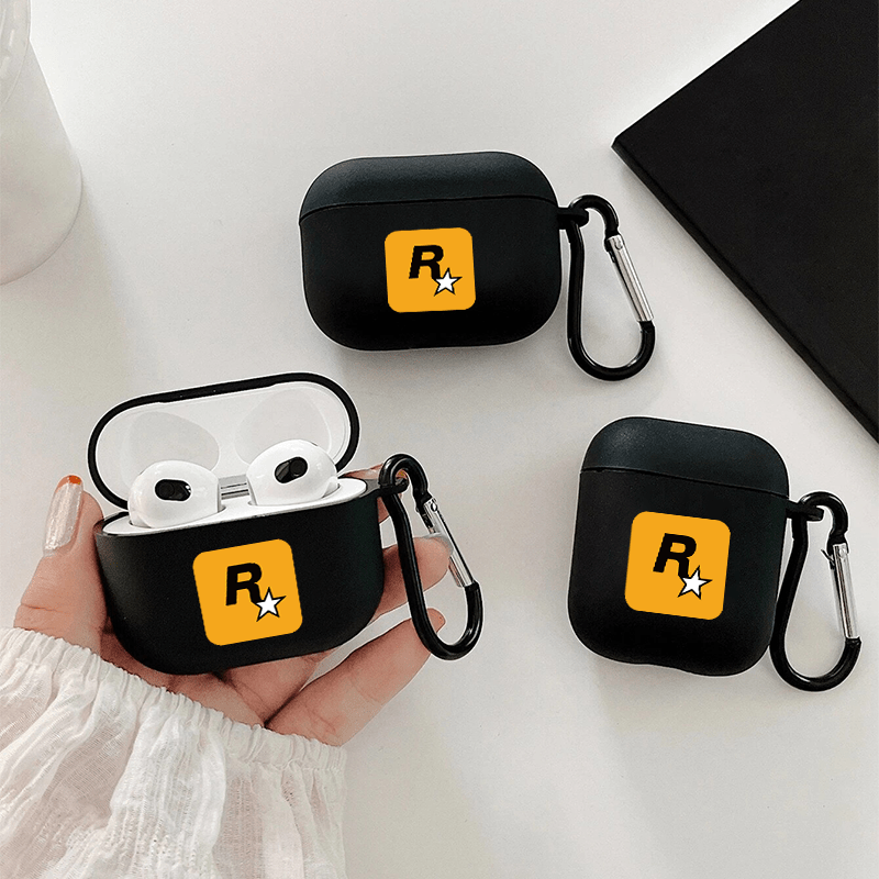 Black Letter R Graphic Headphone Case For AirPods1/2, AirPods3, Airpods Pro, AirPods Pro (2nd Generation), Gift For Birthday, Girlfriend, Boyfriend, Friend Or Yourself, Pattern Black Anti-fall