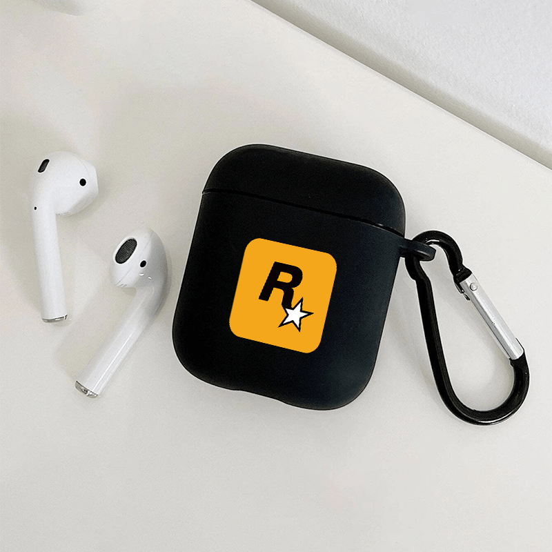 Black Letter R Graphic Headphone Case For AirPods1/2, AirPods3, Airpods Pro, AirPods Pro (2nd Generation), Gift For Birthday, Girlfriend, Boyfriend, Friend Or Yourself, Pattern Black Anti-fall