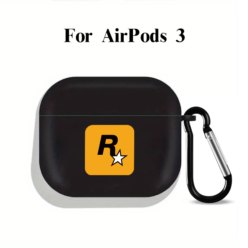 Black Letter R Graphic Headphone Case For AirPods1/2, AirPods3, Airpods Pro, AirPods Pro (2nd Generation), Gift For Birthday, Girlfriend, Boyfriend, Friend Or Yourself, Pattern Black Anti-fall