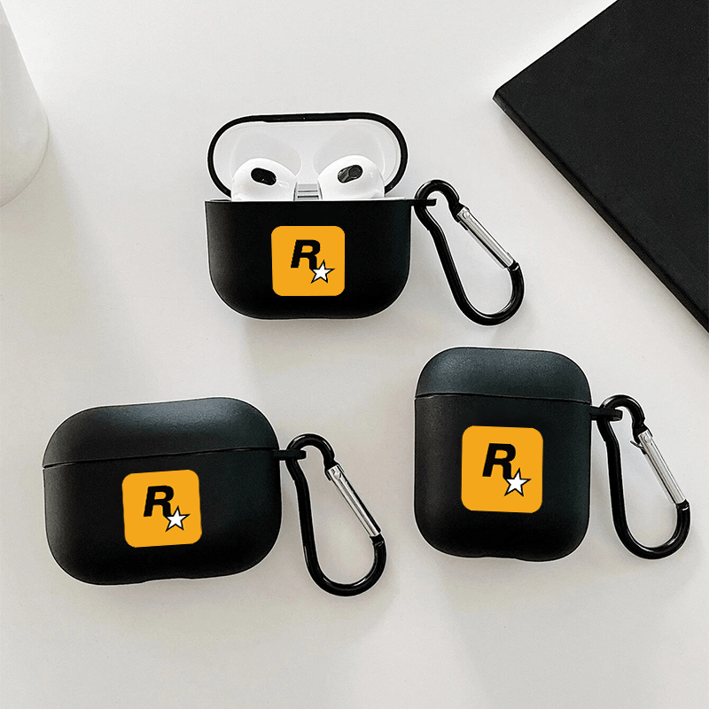 Black Letter R Graphic Headphone Case For AirPods1/2, AirPods3, Airpods Pro, AirPods Pro (2nd Generation), Gift For Birthday, Girlfriend, Boyfriend, Friend Or Yourself, Pattern Black Anti-fall