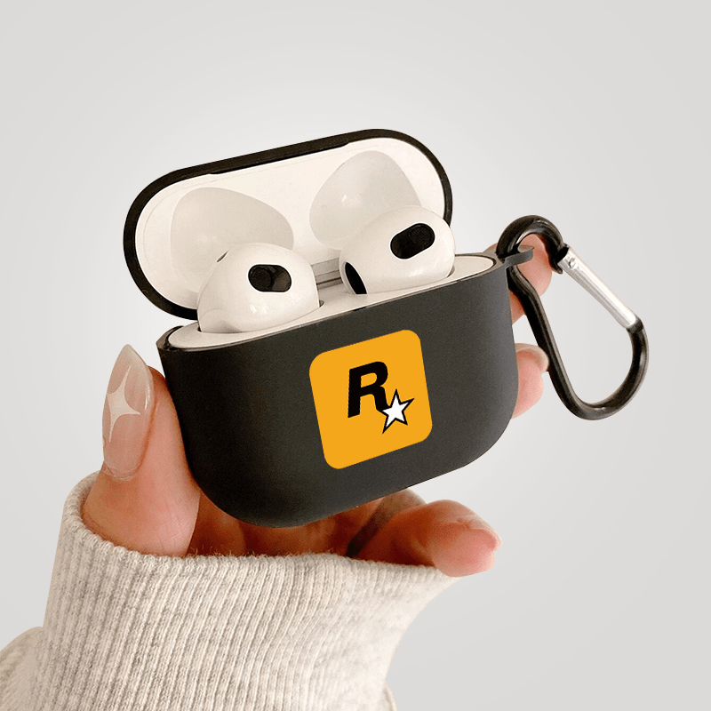 Black Letter R Graphic Headphone Case For AirPods1/2, AirPods3, Airpods Pro, AirPods Pro (2nd Generation), Gift For Birthday, Girlfriend, Boyfriend, Friend Or Yourself, Pattern Black Anti-fall