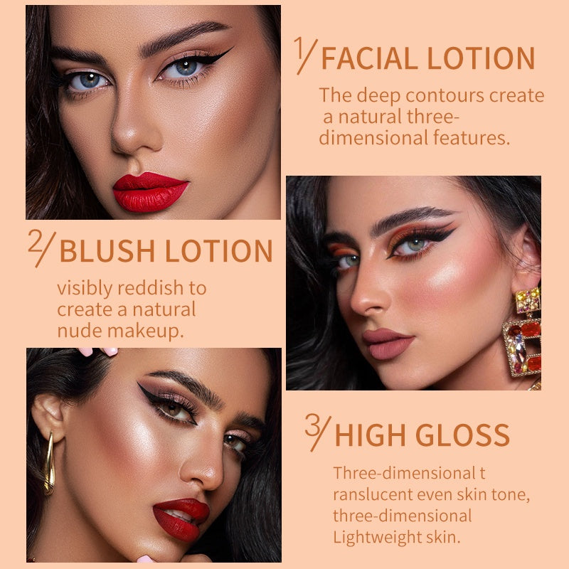 3-IN-1 Multi-Functional Makeup Pen - Contour, Highlight, Blush with Natural Moisturizing Creamy Soft Liquid Formula, Plant Squalane, Glitter Shimmer Powder for Cheeks - Easy to Use, Long-Lasting, Cruelty-Free, Vegan-Friendly