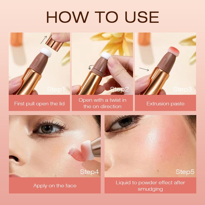 3-IN-1 Multi-Functional Makeup Pen - Contour, Highlight, Blush with Natural Moisturizing Creamy Soft Liquid Formula, Plant Squalane, Glitter Shimmer Powder for Cheeks - Easy to Use, Long-Lasting, Cruelty-Free, Vegan-Friendly