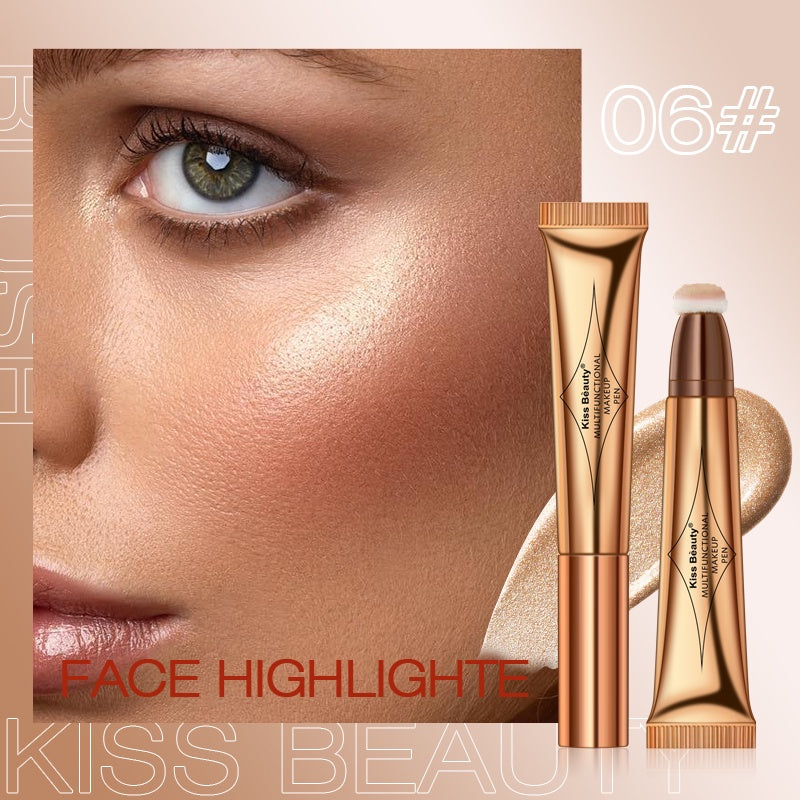 3-IN-1 Multi-Functional Makeup Pen - Contour, Highlight, Blush with Natural Moisturizing Creamy Soft Liquid Formula, Plant Squalane, Glitter Shimmer Powder for Cheeks - Easy to Use, Long-Lasting, Cruelty-Free, Vegan-Friendly