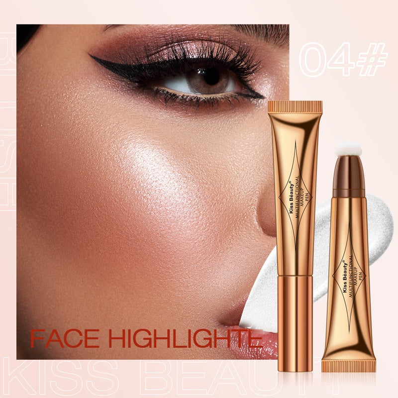 3-IN-1 Multi-Functional Makeup Pen - Contour, Highlight, Blush with Natural Moisturizing Creamy Soft Liquid Formula, Plant Squalane, Glitter Shimmer Powder for Cheeks - Easy to Use, Long-Lasting, Cruelty-Free, Vegan-Friendly