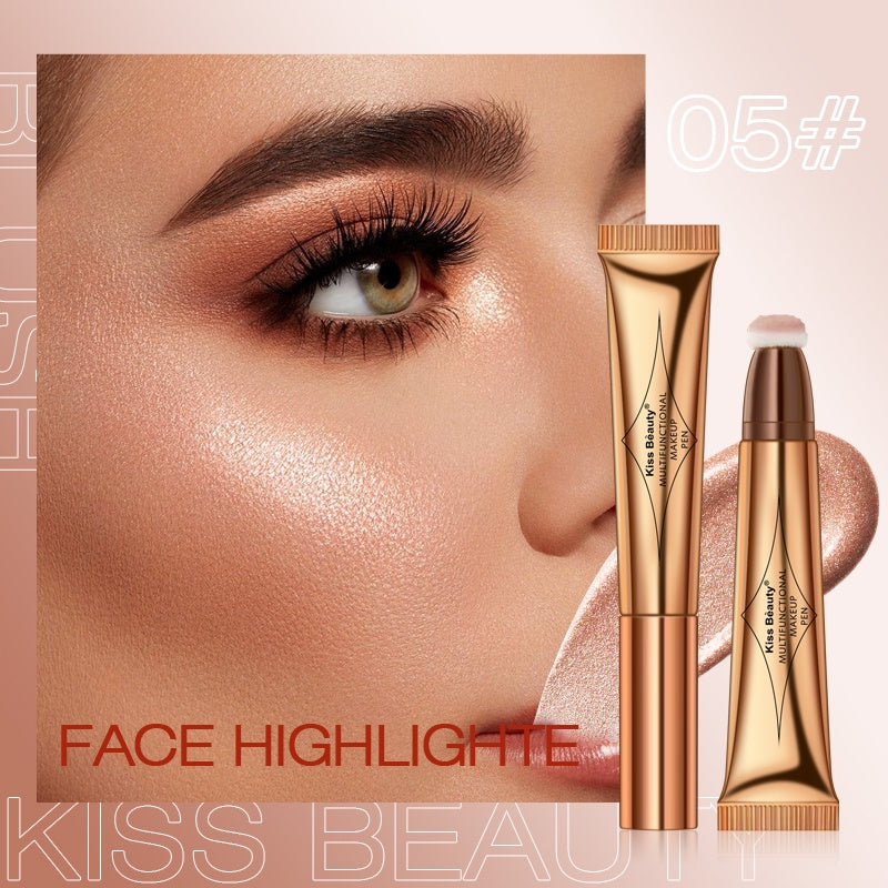 3-IN-1 Multi-Functional Makeup Pen - Contour, Highlight, Blush with Natural Moisturizing Creamy Soft Liquid Formula, Plant Squalane, Glitter Shimmer Powder for Cheeks - Easy to Use, Long-Lasting, Cruelty-Free, Vegan-Friendly