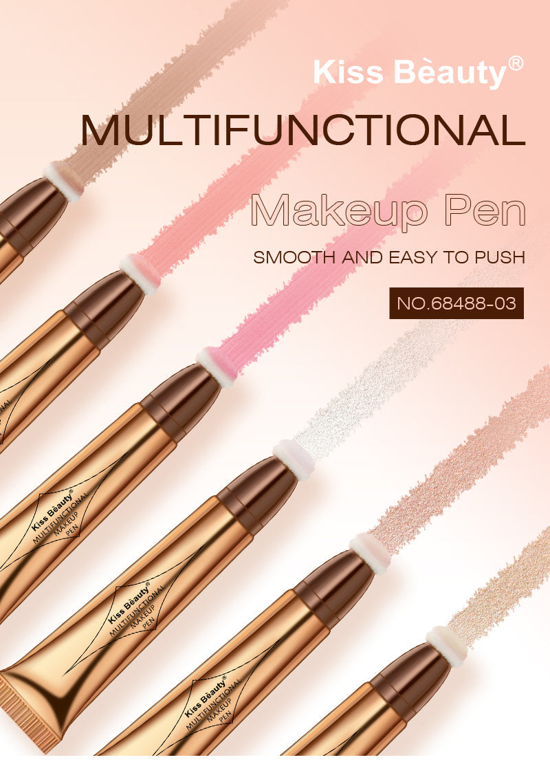 3-IN-1 Multi-Functional Makeup Pen - Contour, Highlight, Blush with Natural Moisturizing Creamy Soft Liquid Formula, Plant Squalane, Glitter Shimmer Powder for Cheeks - Easy to Use, Long-Lasting, Cruelty-Free, Vegan-Friendly