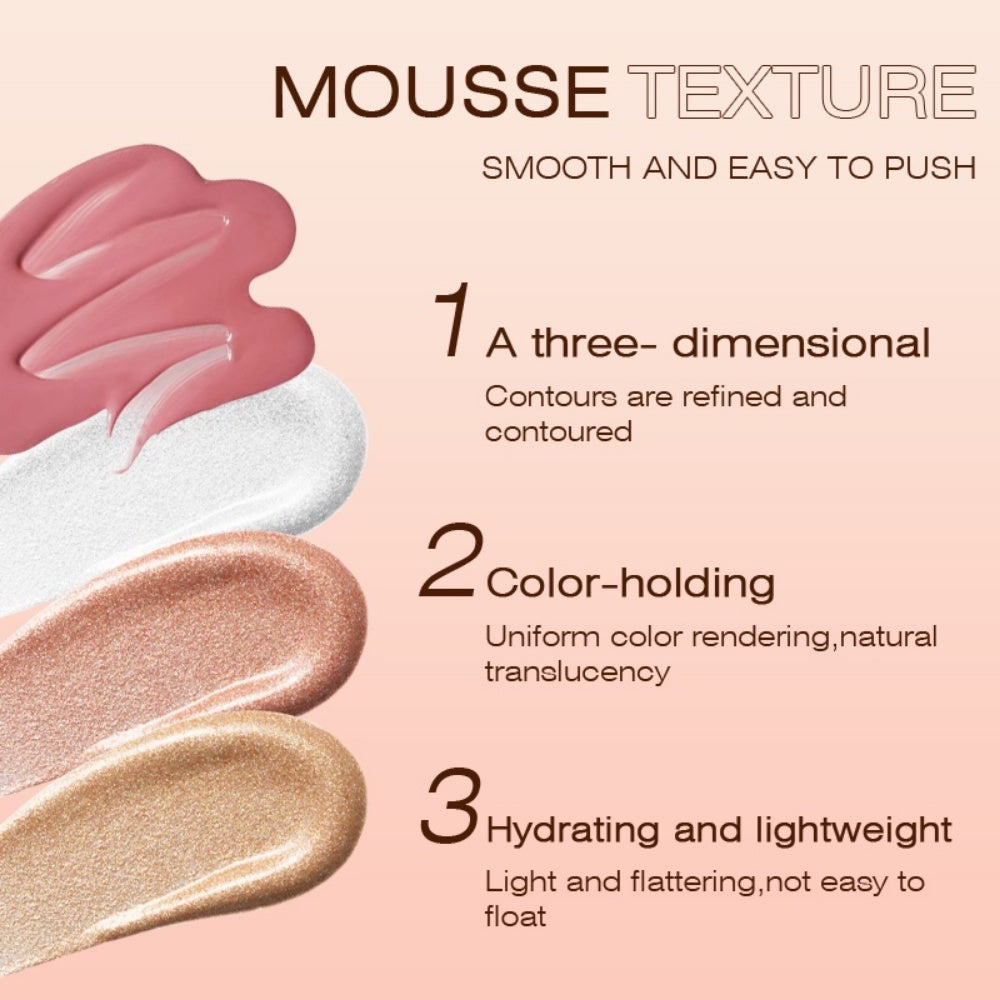 3-IN-1 Multi-Functional Makeup Pen - Contour, Highlight, Blush with Natural Moisturizing Creamy Soft Liquid Formula, Plant Squalane, Glitter Shimmer Powder for Cheeks - Easy to Use, Long-Lasting, Cruelty-Free, Vegan-Friendly