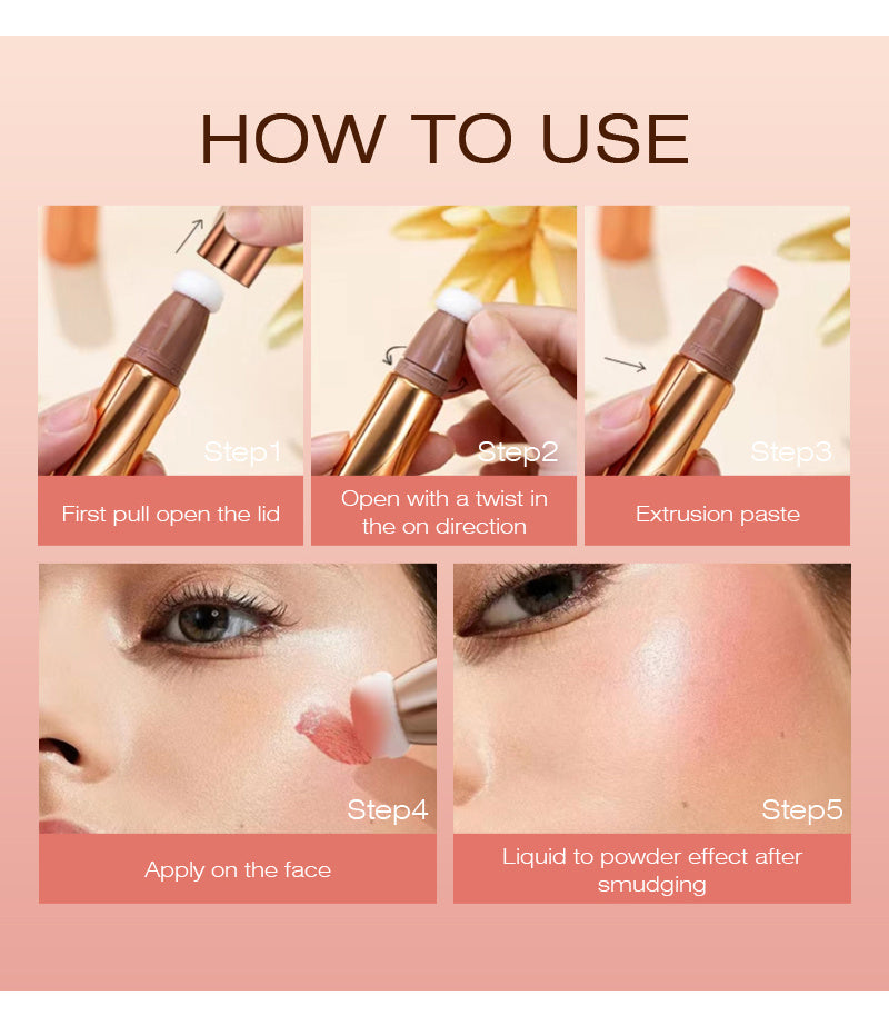 3-IN-1 Multi-Functional Makeup Pen - Contour, Highlight, Blush with Natural Moisturizing Creamy Soft Liquid Formula, Plant Squalane, Glitter Shimmer Powder for Cheeks - Easy to Use, Long-Lasting, Cruelty-Free, Vegan-Friendly