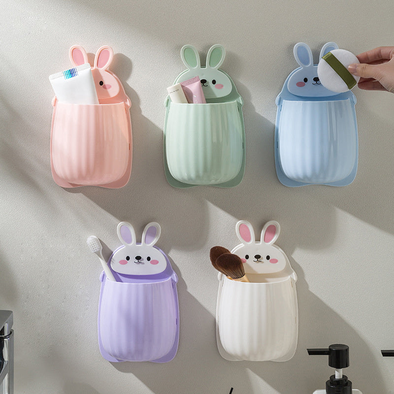 1pc Cute Rabbit Storage Rack - Makeup Brush Storage Box, Bathroom Wall Mounted Toothbrush Holder, Multifunctional Plastic Cosmetic Organizer - For Bathroom Organization - Suitable for Women & Girls - Perfect Gift for Housewar
