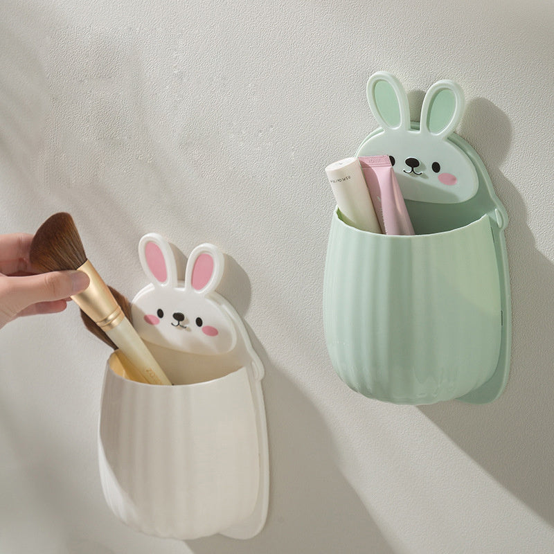 1pc Cute Rabbit Storage Rack - Makeup Brush Storage Box, Bathroom Wall Mounted Toothbrush Holder, Multifunctional Plastic Cosmetic Organizer - For Bathroom Organization - Suitable for Women & Girls - Perfect Gift for Housewar