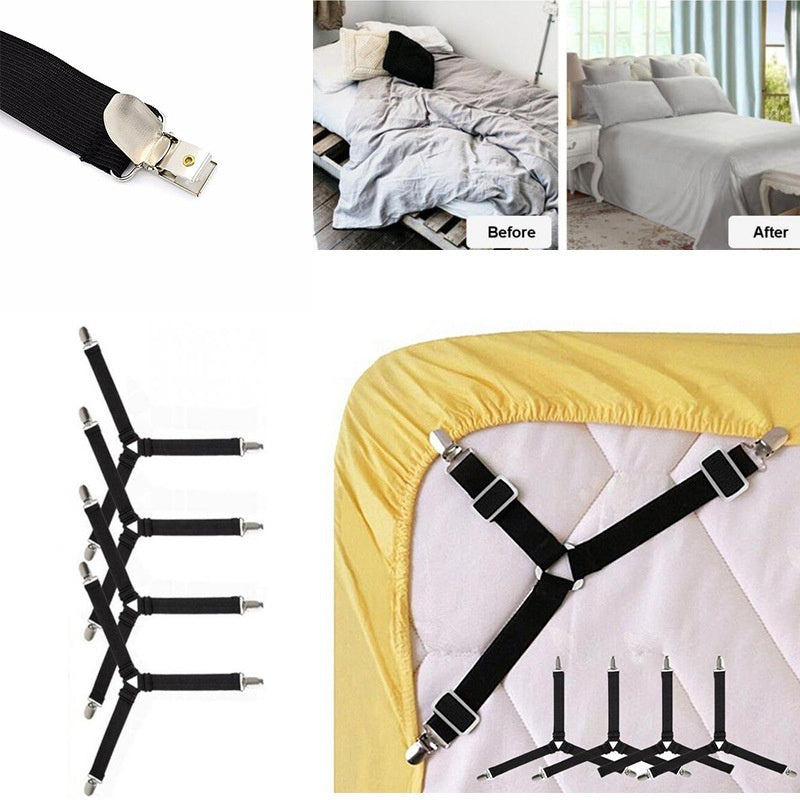 4pcs Invisible Safety Straps - Adjustable Metal Clip Elastic Straps for Sofa Cushions and Bedding - Practical, Non-Slip, and Durable Quilt Fixers for a Secure Fit