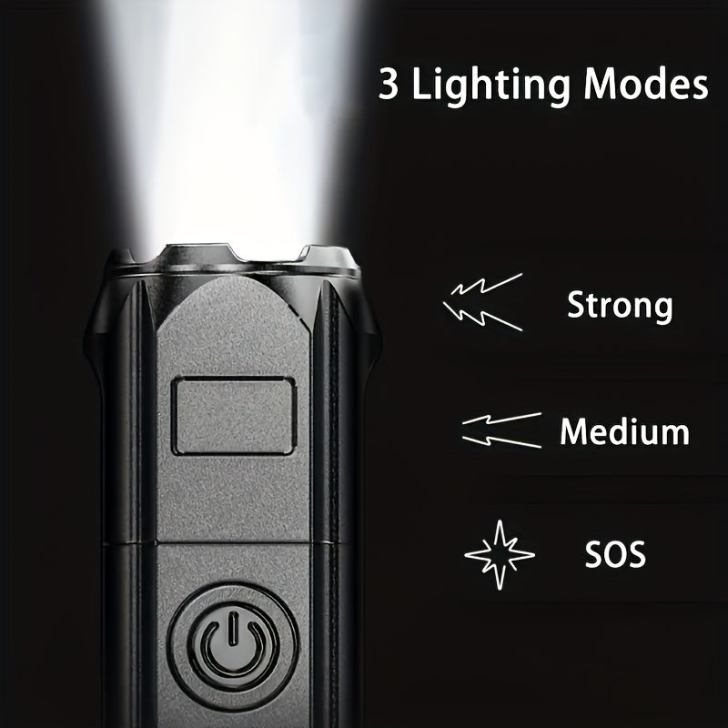 1pc Portable Super Bright Zoomable Flashlight, Rechargeable Long Shot ABS Strong Light Dimming Flashlight, Telescopic Zoom Torch For Outdoor ABS Material