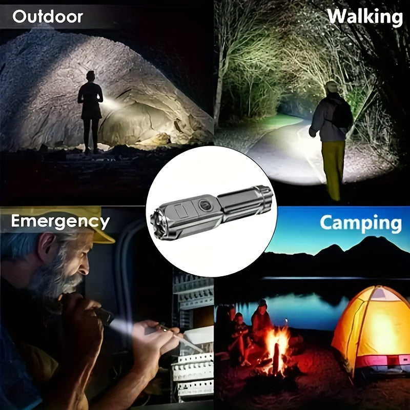 1pc Portable Super Bright Zoomable Flashlight, Rechargeable Long Shot ABS Strong Light Dimming Flashlight, Telescopic Zoom Torch For Outdoor ABS Material