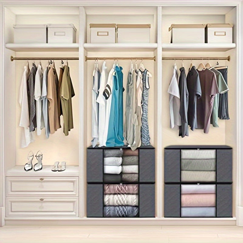 3-Pack Large Capacity Foldable Fabric Storage Bins - Ideal for Bedding, Clothes, Pillows, Quilts - Perfect for Home, Bedroom, Dorm, Spa Wardrobes - Grey Woven Material, No Electricity Needed