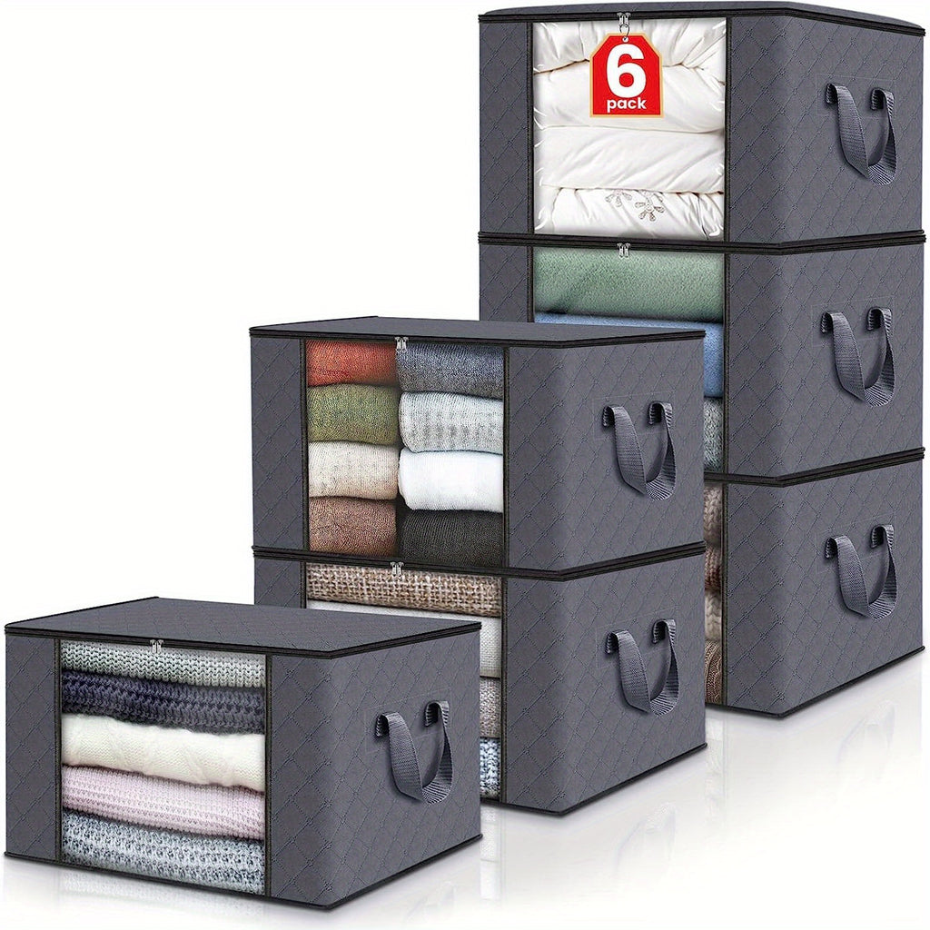 3-Pack Large Capacity Foldable Fabric Storage Bins - Ideal for Bedding, Clothes, Pillows, Quilts - Perfect for Home, Bedroom, Dorm, Spa Wardrobes - Grey Woven Material, No Electricity Needed