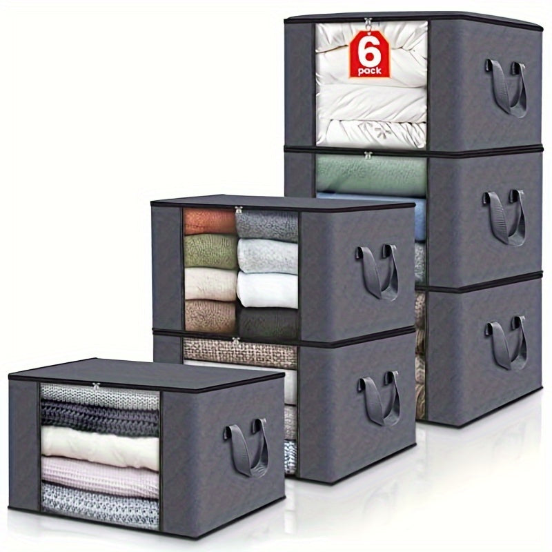 3-Pack Large Capacity Foldable Fabric Storage Bins - Ideal for Bedding, Clothes, Pillows, Quilts - Perfect for Home, Bedroom, Dorm, Spa Wardrobes - Grey Woven Material, No Electricity Needed