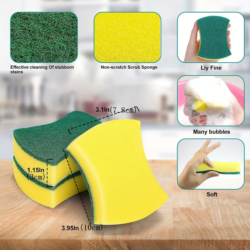 8/16/32pcs, Multifunctional Cleaning Sponge, Double-Sided Scouring Pad For Household Cleaning, Dishwashing Sponge, Premium Kitchen Sponge, Durable Non-scratch Sponge Wipe, Super Absorbent, Cleaning Supplies, Cleaning Tool