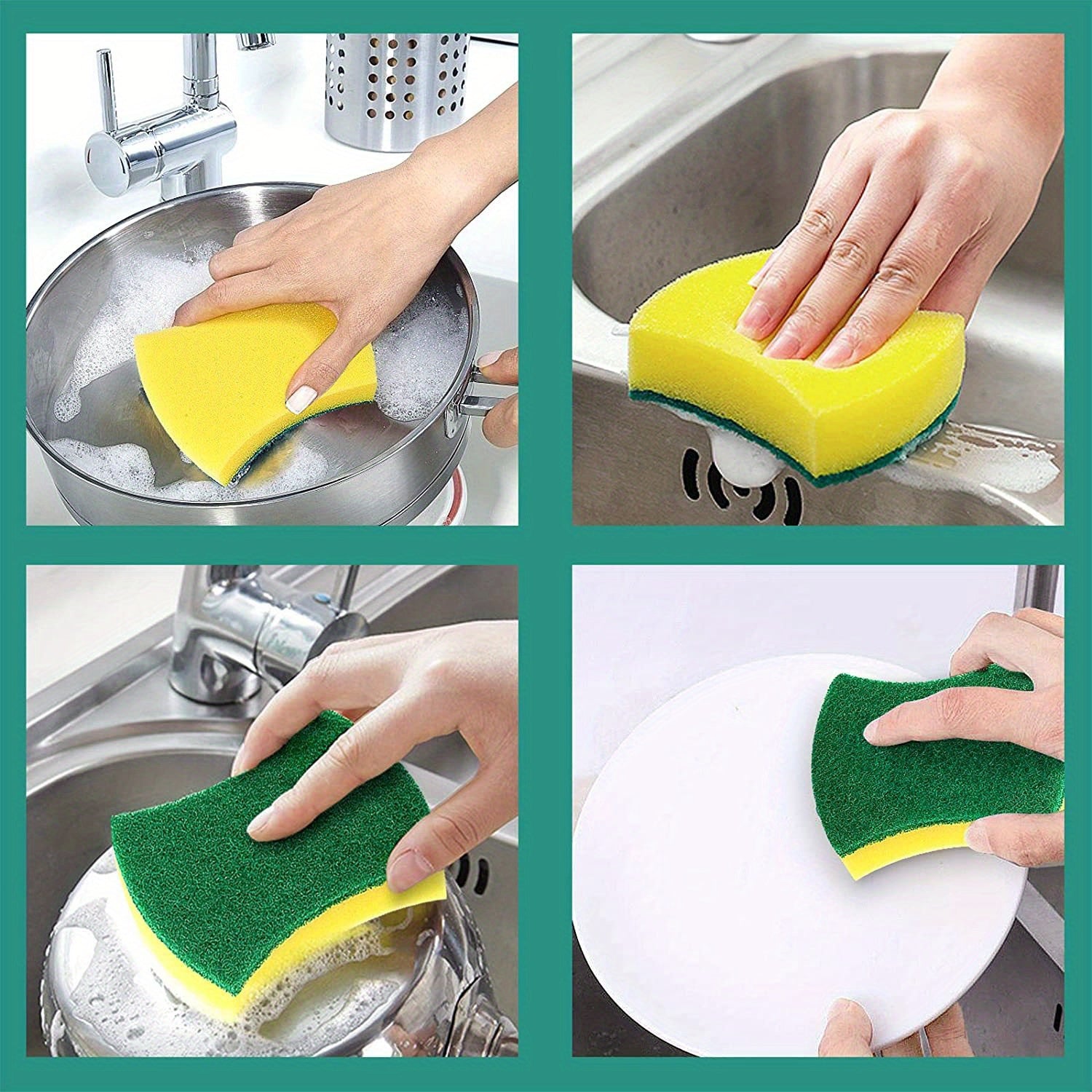 8/16/32pcs, Multifunctional Cleaning Sponge, Double-Sided Scouring Pad For Household Cleaning, Dishwashing Sponge, Premium Kitchen Sponge, Durable Non-scratch Sponge Wipe, Super Absorbent, Cleaning Supplies, Cleaning Tool