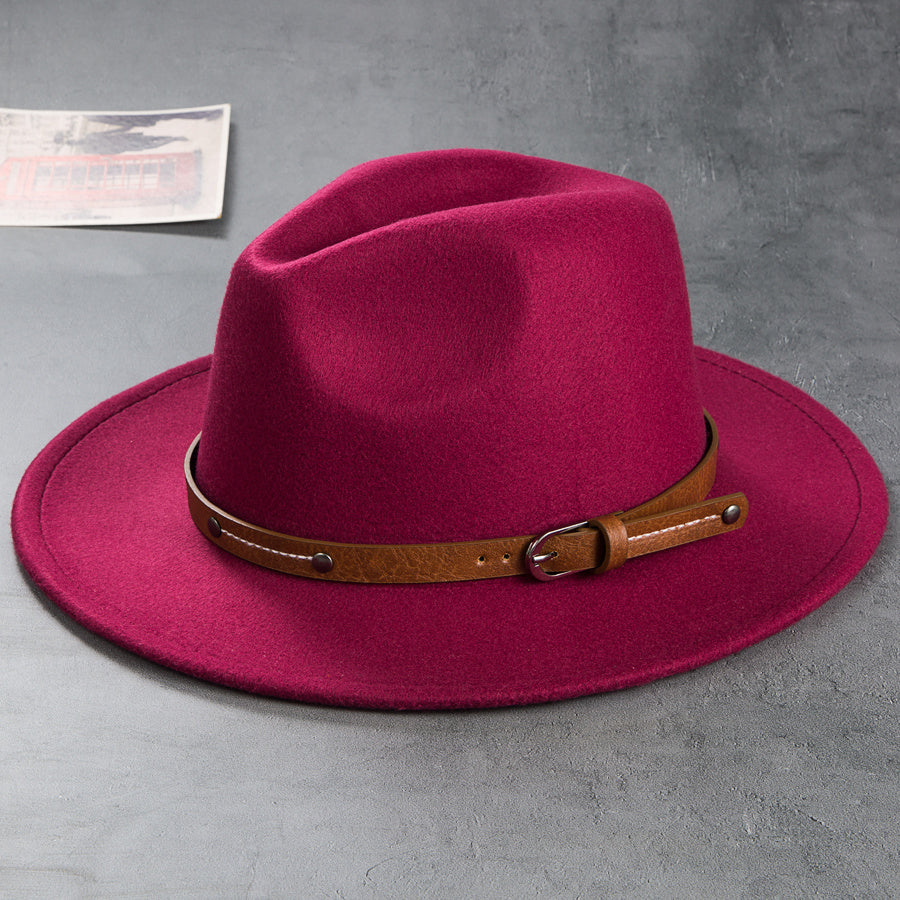 Men's Retro Felt Top Hat, Leather Buckle Accessory, Jazz Hats
