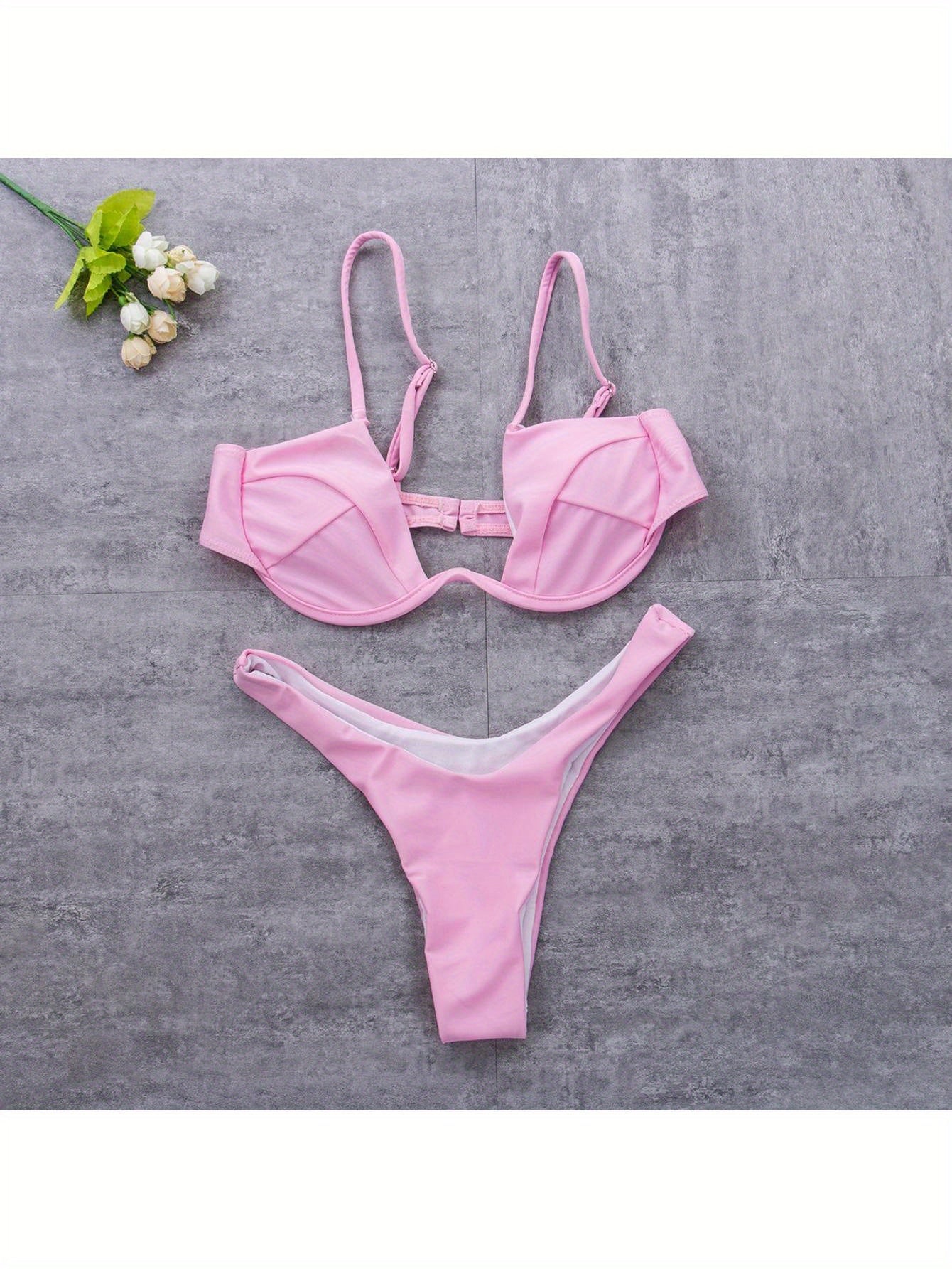 Sexy Womenacute;s Swimsuit Push-up Padded Bikini Sets Solid Color Low Waist Swimwear Biquini Bathing Suit Summer Beachwear